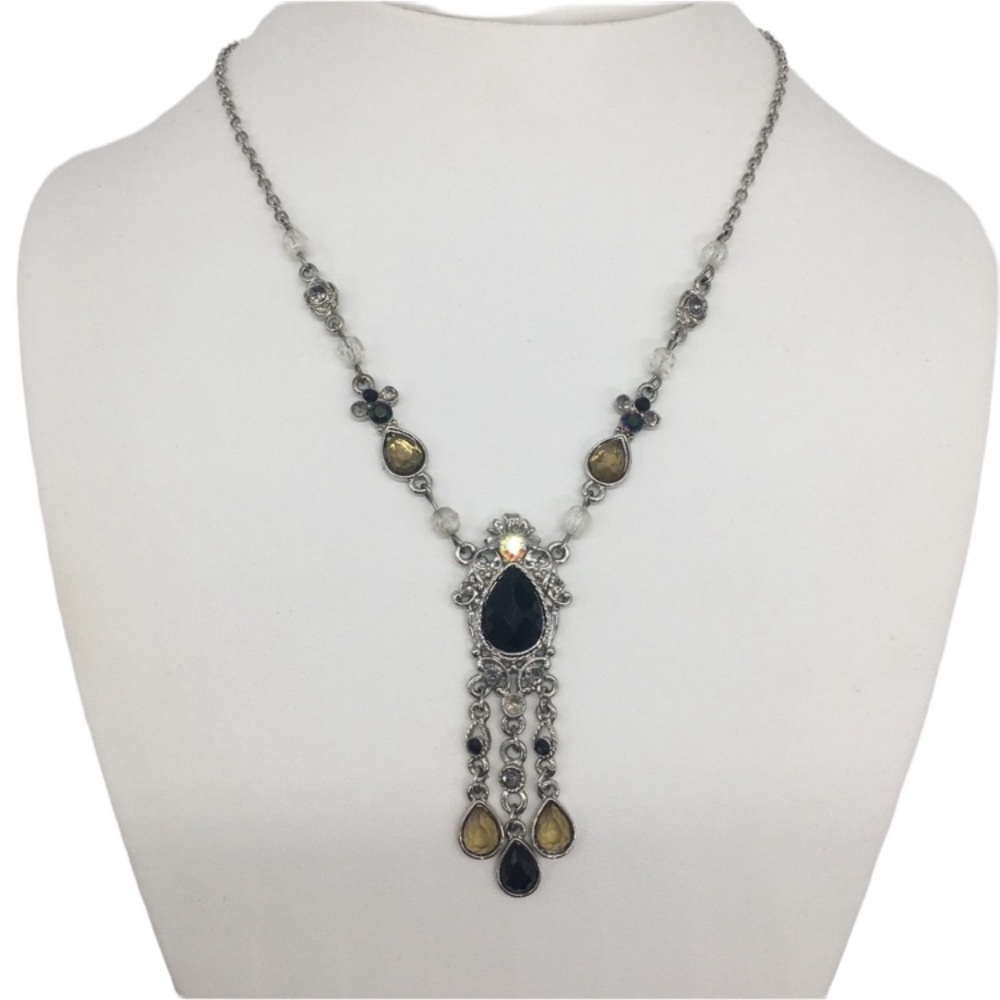 Nexklace chain silver tone multi color rhinestones